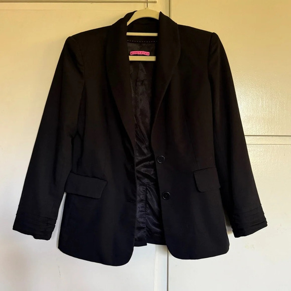 Alice & Olivia Black Shawl Collar Blazer Ruched Sleeve Cuffs Size Medium - Picture 2 of 10
